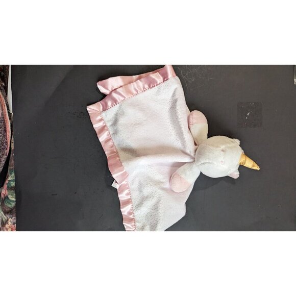 Cloud Island Pink White Unicorn Baby Sparkle Satin Trim Security Lovey plush - Picture 6 of 9